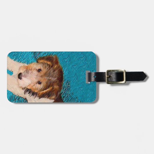 Puppy Painting van Wire Fox Terrier - Originele Do Bagagelabel (Voorkant horizontaal)