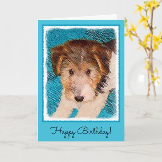 Puppy Painting van Wire Fox Terrier — Originele Do Kaart (Gele Bloem)