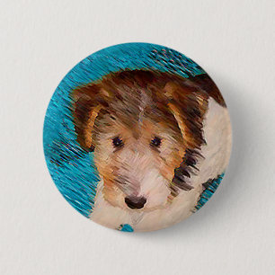 Puppy Painting van Wire Fox Terrier - Originele Do Ronde Button 5,7 Cm