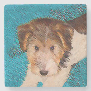 Puppy Painting van Wire Fox Terrier - Originele Do Stenen Onderzetter