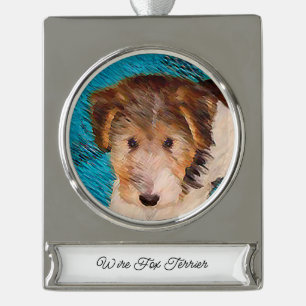 Puppy Painting van Wire Fox Terrier - Originele Do Verzilverd Banner Ornament