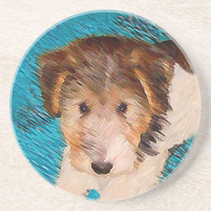Puppy Painting van Wire Fox Terrier - Originele Do Zandsteen Onderzetter