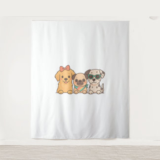 Puppy Pals - Schattige trio van honden in pastelst Wandkleed