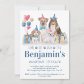 Puppy Party Dog Blue Boy Birthday Pawty Kaart (Voorkant)