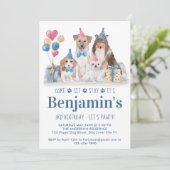 Puppy Party Dog Blue Boy Birthday Pawty Kaart (Staand voorkant)