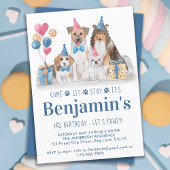 Puppy Party Dog Blue Boy Birthday Pawty Kaart