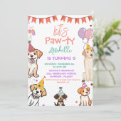 Puppy Party Dog Let's Pawty Verjaardag Kaart (Staand voorkant)