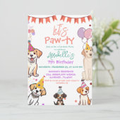 Puppy Party Dog Let's Pawty Verjaardag Kaart (Staand voorkant)