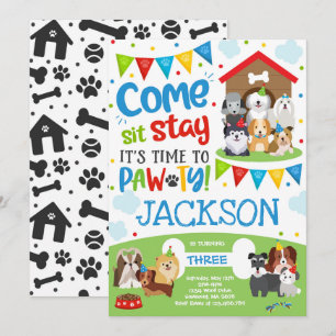 Puppy Party Invitation Doggy Birthday Pawty Boy Kaart