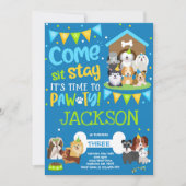 Puppy Party Invitation Doggy Birthday Pawty Boy Kaart (Voorkant)