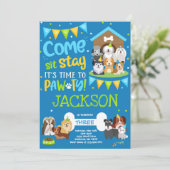 Puppy Party Invitation Doggy Birthday Pawty Boy Kaart (Staand voorkant)