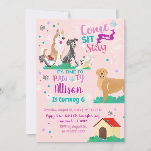 Puppy Party Invitation Kaart (Voorkant)