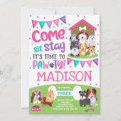 Puppy Party Invitation roze Doggy Birthday Pawty Kaart (Voorkant)