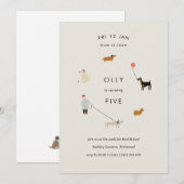 Puppy Party Modern Dog Birthday Invite - Beige Kaart (Voorkant / Achterkant)