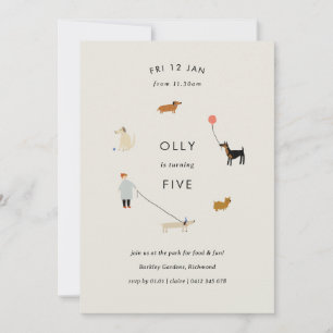 Puppy Party Modern Dog Birthday Invite - Beige Kaart