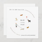 Puppy Party Modern Dog Birthday Invite - Square Kaart (Voorkant / Achterkant)