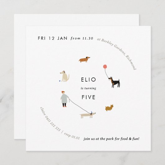 Puppy Party Modern Dog Birthday Invite - Square Kaart (Voorkant / Achterkant)