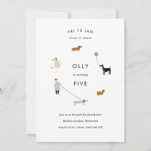 Puppy Party Modern Dog Birthday Invite - White Kaart (Voorkant)