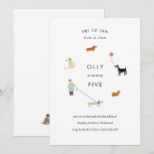 Puppy Party Modern Dog Birthday Invite - White Kaart (Voorkant / Achterkant)