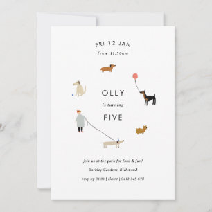 Puppy Party Modern Dog Birthday Invite - White Kaart