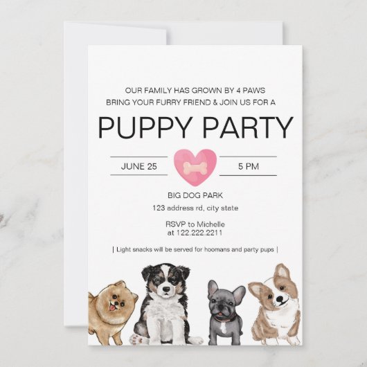 Puppy Party, Puppy Douche voor Nieuwe Puppy Kaart (Voorkant)