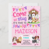 Puppy Party Uitnodiging Roze Doggy Verjaardagsfees (Voorkant)