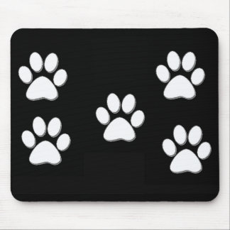 Puppy Paw-afdrukken wit op zwart Muismat