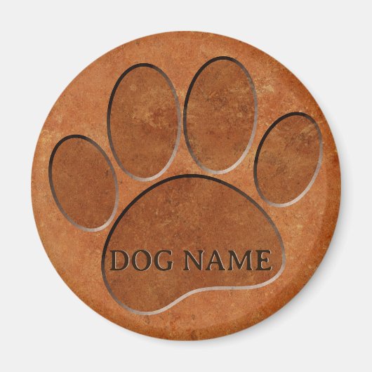 Puppy Paw Faux Terracotta Print Aangepaste naam Magneet (Voorkant)