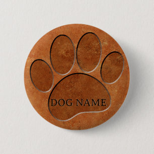 Puppy Paw Faux Terracotta Print Aangepaste naam Ronde Button 5,7 Cm