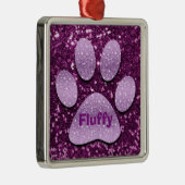 Puppy Paw Paarse Faux Glitter Metalen Ornament (Rechts)