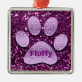 Puppy Paw Paarse Faux Glitter Metalen Ornament (Voorkant)