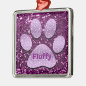 Puppy Paw Paarse Faux Glitter Metalen Ornament (Links)