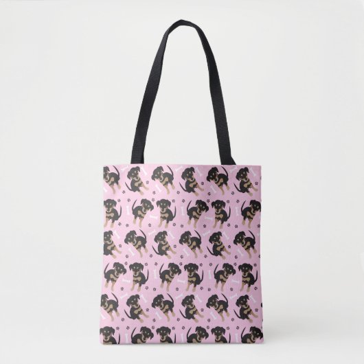 Puppy Paw Print Pattern Dog Sitting Pink Tote Bag (Voorkant)
