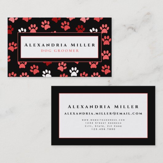 Puppy Paw-printers | Zwart wit en roze Visitekaartje (Voorkant / Achterkant)