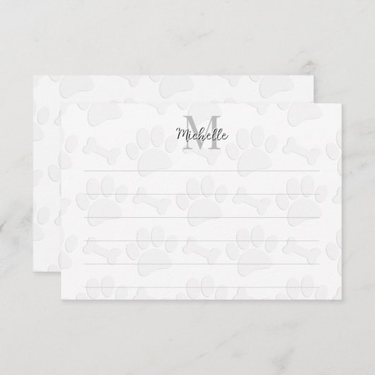 Puppy Paw Prints and Bones Custom Lined Monogram Notitiekaartje (Voorkant / Achterkant)
