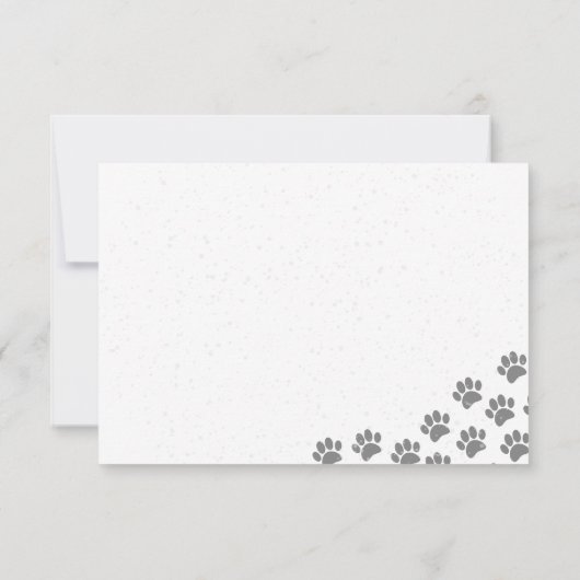 Puppy Paw Prints And Gray Paint Splatter Custom Notitiekaartje (Achterkant)