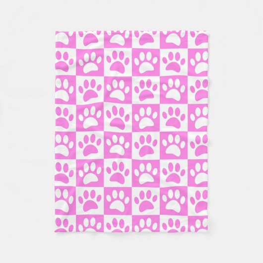 Puppy Paw Prints in roze en wit Fleece Deken (Voorkant)