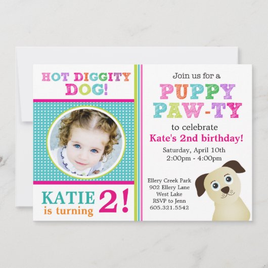 Puppy Paw-ty Birthday Party Invitation Kaart (Voorkant)