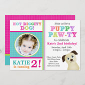 Puppy Paw-ty Birthday Party Invitation Kaart (Voorkant / Achterkant)