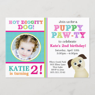Puppy Paw-ty Birthday Party Invitation Kaart
