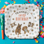 Puppy Paw-ty Verjaardagsfeestje Papieren Bordje<br><div class="desc">Het is tijd om de goede tijden te laten rollen en een speciale dag te vieren met een Dog Theme Verjaardagsfeestje voor Kinderen! Of honden! Maak gasten klaar voor een onvergetelijke dag van puppy liefde en plezier voor je kleintje met deze schattige puppy thema verjaardagsfeestjes borden. Deze borden zijn voorzien...</div>