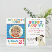 Puppy Paw-ty verjaardagsfeestje uitnodiging (prima (Staand voorkant)