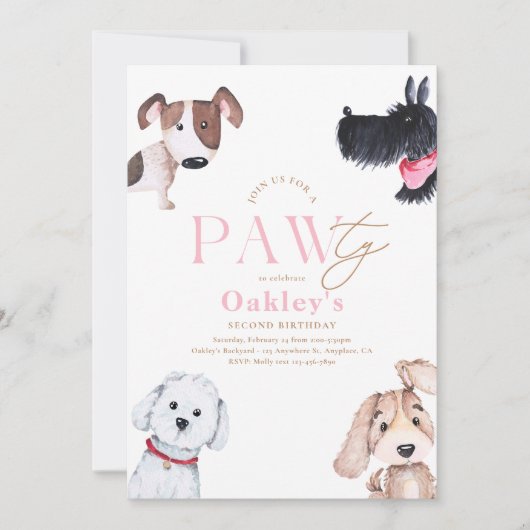Puppy Paw-ty verjaardagsuitnodiging Kaart (Voorkant)