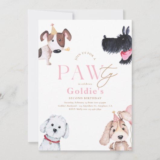 Puppy Paw-ty verjaardagsuitnodiging Kaart (Voorkant)