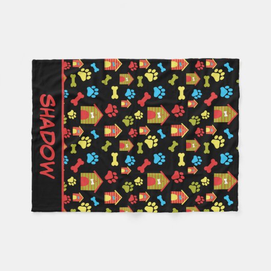 Puppy Paws and Botten Black Fleece Blanket (Voorkant (Horizontaal))