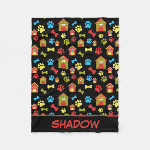 Puppy Paws and Botten Black Fleece Blanket Deken