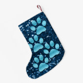 Puppy Paws Blue Faux Glitter Kleine Kerstsok (Achterkant (Hangend))