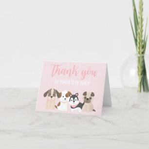 Puppy Pawty Bedankt Kaart roze