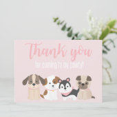 Puppy Pawty Bedankt Kaart roze (Staand voorkant)