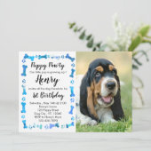 Puppy Pawty - Blue Boy Pet - Dog Birthday Puppy Kaart (Staand voorkant)
